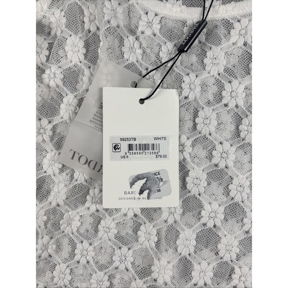 BARDOT Top White Lace Floral Sheer Bodysuit Snap Button Mock Neck Women M NWT - Picture 4 of 12